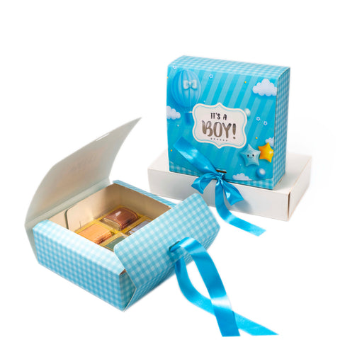 9 CAVITY RIBBON CHOCOLATE BOX-ITS A BOY (5.75*5.75*2 INCH) (BK-96-BY-BABY BLUE)