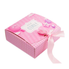 9 CAVITY RIBBON CHOCOLATE BOX-ITS A GIRL (5.75*5.75*2 INCH) (BK-96-GL-BABY PINK)