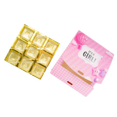9 CAVITY RIBBON CHOCOLATE BOX-ITS A GIRL (5.75*5.75*2 INCH) (BK-96-GL-BABY PINK)