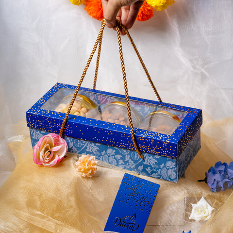3 Jar Hamper Box With Window And Rope Handle (10*3.5*3 Inch) (BK-99-DB)