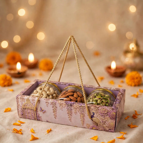 3 Jar Hamper Box With transparent lid And Rope Handle (10*3.5*3 Inch) (BK-99-EW-DL)