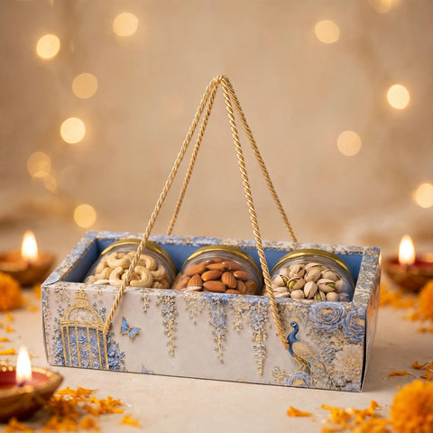 3 Jar Hamper Box With transparent lid And Rope Handle (10*3.5*3 Inch) (BK-99-EW-PB)