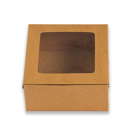 Brown Kraft Half Kg Cake Box with Window 8*8*4 Inch (BK-1-BW)