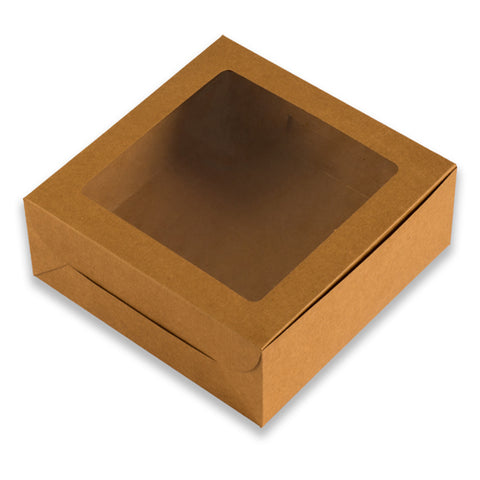 Brown Kraft One Kg Cake Box with Window 10*10*4 Inch (BK-2-BW)