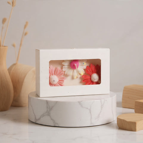 SLIDER TEALIGHT CANDLE BOX WITH WINDOW- 6.5*3.5*1 INCH- WHITE (CBR-03)