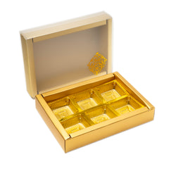 6 Cavity Chocolate Box With Golden Tray And Translucent PVC Sleeves (14*9.5*3 CM) (CK-1)
