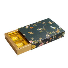 6 CAVITY SLIDER CHOCOLATE BOX WITH PRINTED SLEEVES AND GOLDEN TRAY (14*9.5*3 CM) (CK-1-EB)