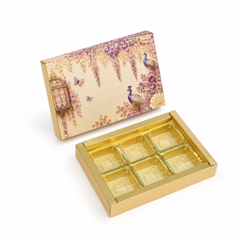 6 Cavity Chocolate Box In Enchanted Wisteria Peacock Design-Dusty Lilac(14*9.5*3 CM) (CK-1-EW-Dusty Lilac)