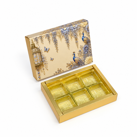 6 Cavity Chocolate Box In Enchanted Wisteria Peacock Design-Powder Blue(14*9.5*3 CM) (CK-1-EW-Powder Blue)