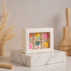 6 Cavity Ladoo Candle Box With Slider Window Sleeves and Partition- White -12*8*4 CM (CK-10)