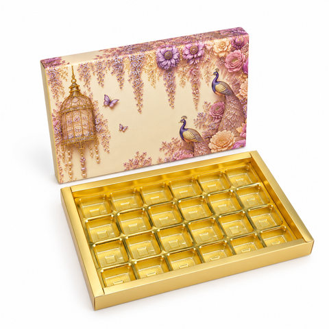 24 Cavity Chocolate Box In Enchanted Wisteria Peacock Design-Dusty Lilac (28.5*14*3 CM) (CK-14-EW-Dusty Lilac)