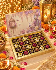 24 Cavity Chocolate Box In Enchanted Wisteria Peacock Design-Dusty Lilac (28.5*14*3 CM) (CK-14-EW-Dusty Lilac)