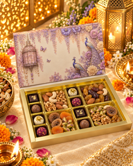 24 Cavity Chocolate Box In Enchanted Wisteria Peacock Design-Dusty Lilac (28.5*14*3 CM) (CK-14-EW-Dusty Lilac)
