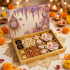 24 Cavity Chocolate Box In Enchanted Wisteria Peacock Design-Dusty Lilac (28.5*14*3 CM) (CK-14-EW-Dusty Lilac)