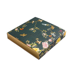9 CAVITY SLIDER CHOCOLATE BOX WITH PRINTED SLEEVES AND GOLDEN TRAY (14*14*3 CM) (CK-2-EB)