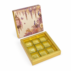 9 Cavity Chocolate Box In Enchanted Wisteria Peacock Design-Dusty Lilac(14*14*3 CM) (CK-2-EW-Dusty Lilac)