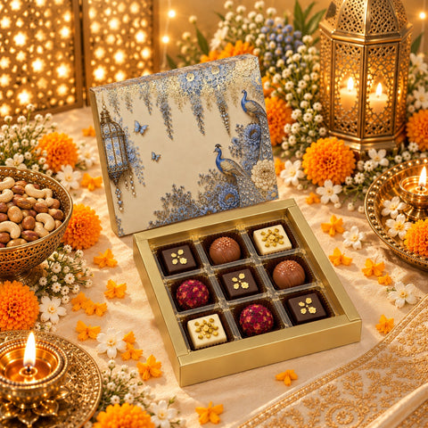 9 Cavity Chocolate Box In Enchanted Wisteria Peacock Design-Powder Blue(14*14*3 CM) (CK-2-EW-Powder Blue)