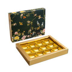 12 CAVITY CHOCOLATE BOX WITH PRINTED SLEEVES AND GOLDEN TRAY (19*14.4*3 CM) (CK-3-EB)