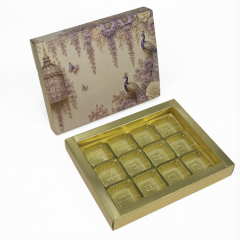 12 Cavity Chocolate Box In Enchanted Wisteria Peacock Design-Dusty Lilac(19*14.4*3 CM) (CK-3-EW-Dusty Lilac)