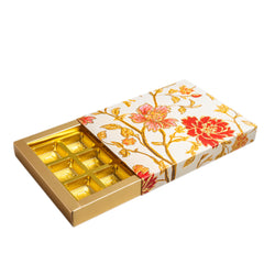 12 CAVITY SLIDER CHOCOLATE BOX WITH PRINTED SLEEVES AND GOLDEN TRAY (19*14.4*3 CM) (CK-3-MM)