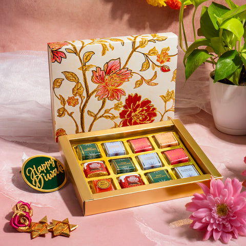 12 CAVITY SLIDER CHOCOLATE BOX WITH PRINTED SLEEVES AND GOLDEN TRAY (19*14.4*3 CM) (CK-3-MM)