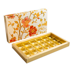 18 CAVITY SLIDER CHOCOLATE BOX WITH PRINTED SLEEVES AND GOLDEN TRAY (28*14*3 CM) (CK-4-MM)