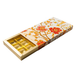 18 CAVITY SLIDER CHOCOLATE BOX WITH PRINTED SLEEVES AND GOLDEN TRAY (28*14*3 CM) (CK-4-MM)