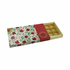 18 Cavity Chocolate Box With Golden Tray And Pearl Red Intricate Floral Design Sleeves (28*14*3 Cm) (CK-4-R)