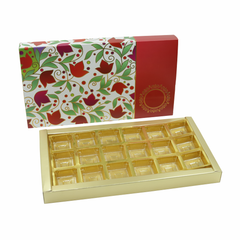 18 Cavity Chocolate Box With Golden Tray And Pearl Red Intricate Floral Design Sleeves (28*14*3 Cm) (CK-4-R)