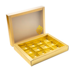 12 Cavity Chocolate Box With Golden Tray And Translucent PVC Sleeves (19*14.4*3 Cm) (CK-3)