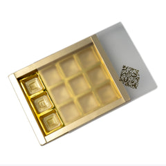 12 Cavity Chocolate Box With Golden Tray And Translucent PVC Sleeves (19*14.4*3 Cm) (CK-3)