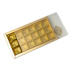 18 Cavity Chocolate Box With Golden Tray And Translucent PVC Sleeves (28*14*3 Cm) (CK-4)