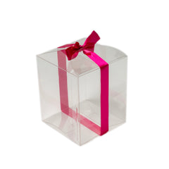Transparent PVC Gift Box with Pink Ribbon – 3 × 3 × 3.5 Inch (PVC-100)