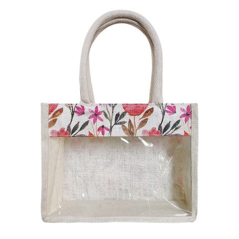 Jute Hamper Bag-Floral Print-8 x 6 x 3 inches (JB-03)