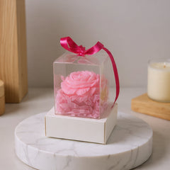 Transparent PVC Gift Box with Pink Ribbon – 3 × 3 × 3.5 Inch (PVC-100)
