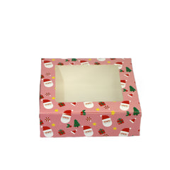 Christmas 4 Pc Brownie Box- Pink Santa (5.75*5.75*1.75 Inch) (BK-14 PS)