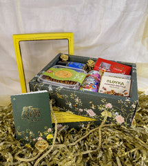 FESTIVE HAMPER BOX WITH ROPE HANDLE – EMERALD BLOSSOM DESIGN (7*9*3 INCH) (BK-30 RP-EB)