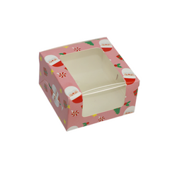 Christmas 1 Pc Full Window Brownie Box- Pink Santa (3*3*1.75 Inch) (BK-33 PS)