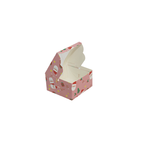 Christmas 1 Pc Full Window Brownie Box- Pink Santa (3*3*1.75 Inch) (BK-33 PS)