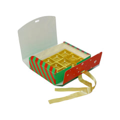 CHRISTMAS 12 CAVITY CHOCOLATE RIBBON HAMPER BOX-SANTA GREEN (7.5*6*2 INCH) (BK-95 SG)
