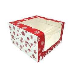 Christmas Snowflakes Print Half Kg Cake Box With Full Window-8*8*5 Inch (BK-54)