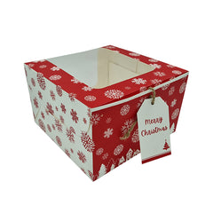 Christmas Snowflakes Print Half Kg Cake Box With Full Window-8*8*5 Inch (BK-54)