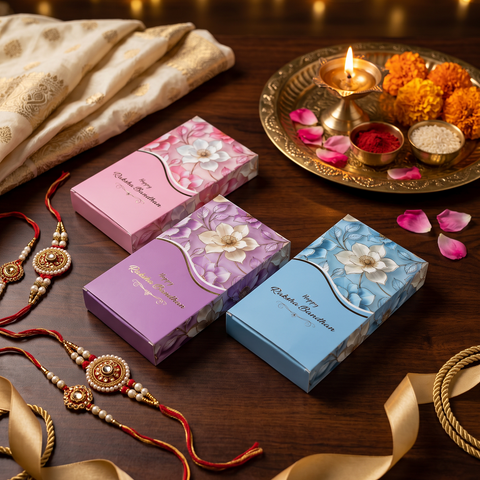 CHOCOLATE BAR BOX- HAPPY RAKSHABANDHAN-FLORAL AURA-BLUE (6.5 x 3.5 x 1 INCH) (CBR-2 FAB)