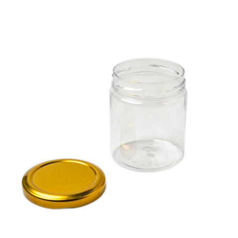 200 ML PET SALSA JARS WITH METALLIC GOLD LUG CAP