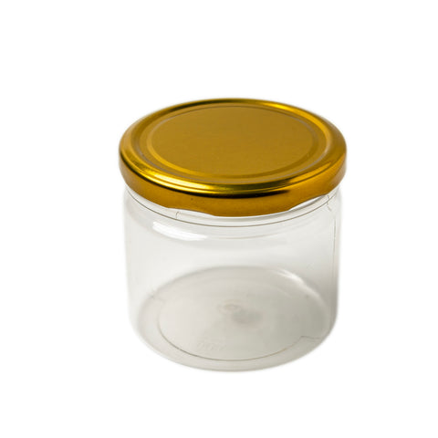 350 ML PET SALSA JARS WITH METALLIC GOLD LUG CAP