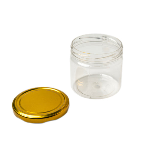 350 ML PET SALSA JARS WITH METALLIC GOLD LUG CAP